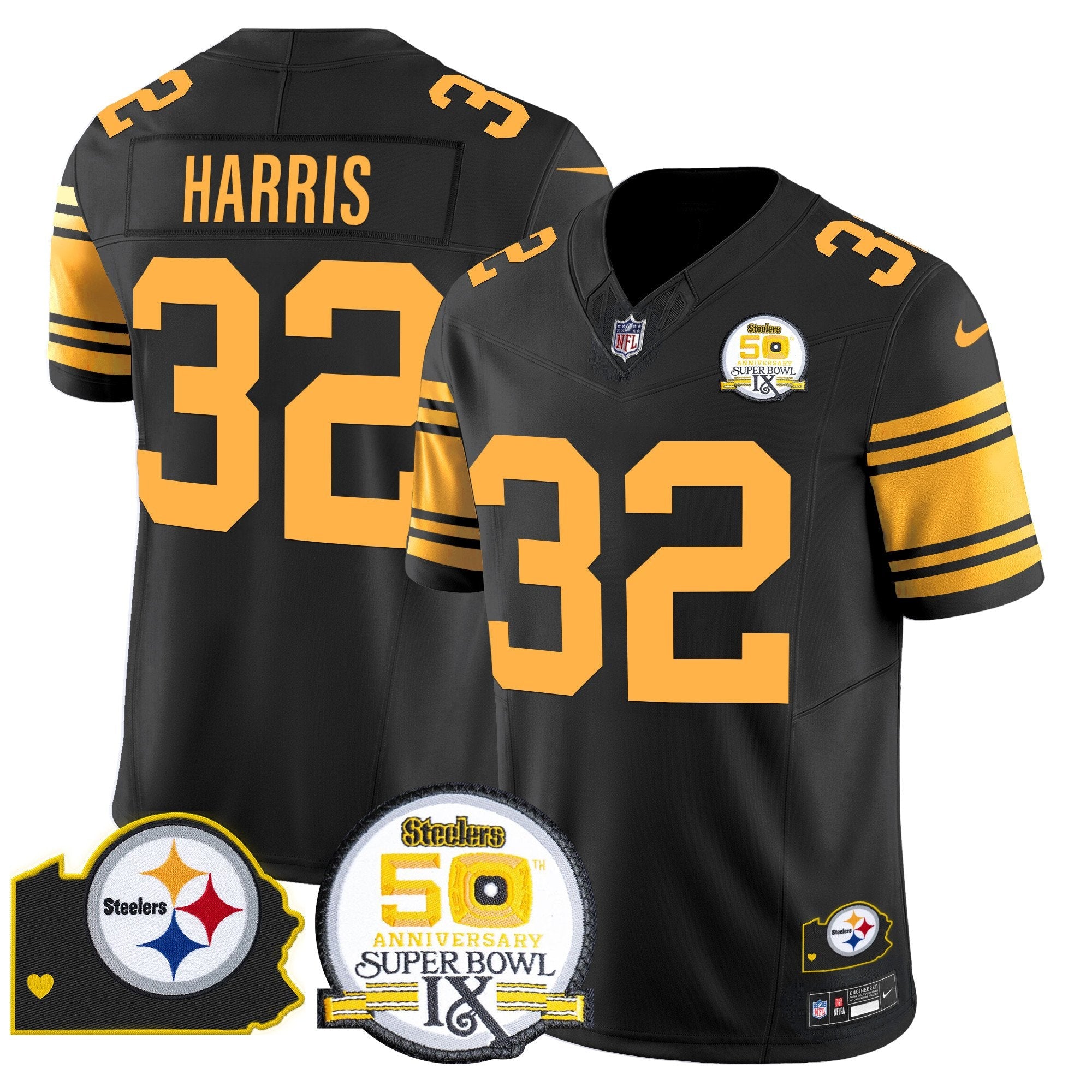 Steelers 50th Anniversary Of Super Bowl IX & Map Patch Vapor Limited Jersey – All Stitched – Color Rush – Franco Harris Jersey