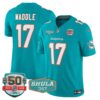 Dolphins Shula 347 Patch Vapor Limited Jersey V2 – All Stitched – Aqua – Jaylen Waddle Jersey