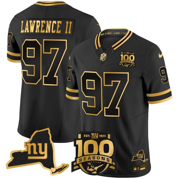 New York Giants 100th Season & State Patch Gold Vapor Limited Jersey – All Stitched – Black Gold – Dexter Lawrence II Jersey