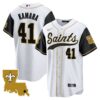Saints 1987 Legacy Cool Base Jersey – All Stitched – Black Sleeves – Alvin Kamara Jersey