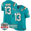 Dolphins 50th & Don Shula 347 Memorial Patch Vapor Limited Jersey – All Stitched – Aqua – Dan Marino Jersey