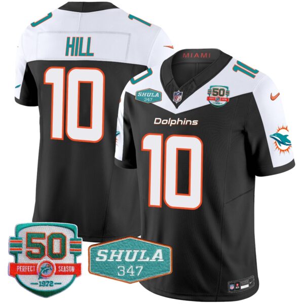 Dolphins Shula 347 Patch Vapor Limited Jersey V2 – All Stitched – Black Alternate – Tyreek Hill Jersey