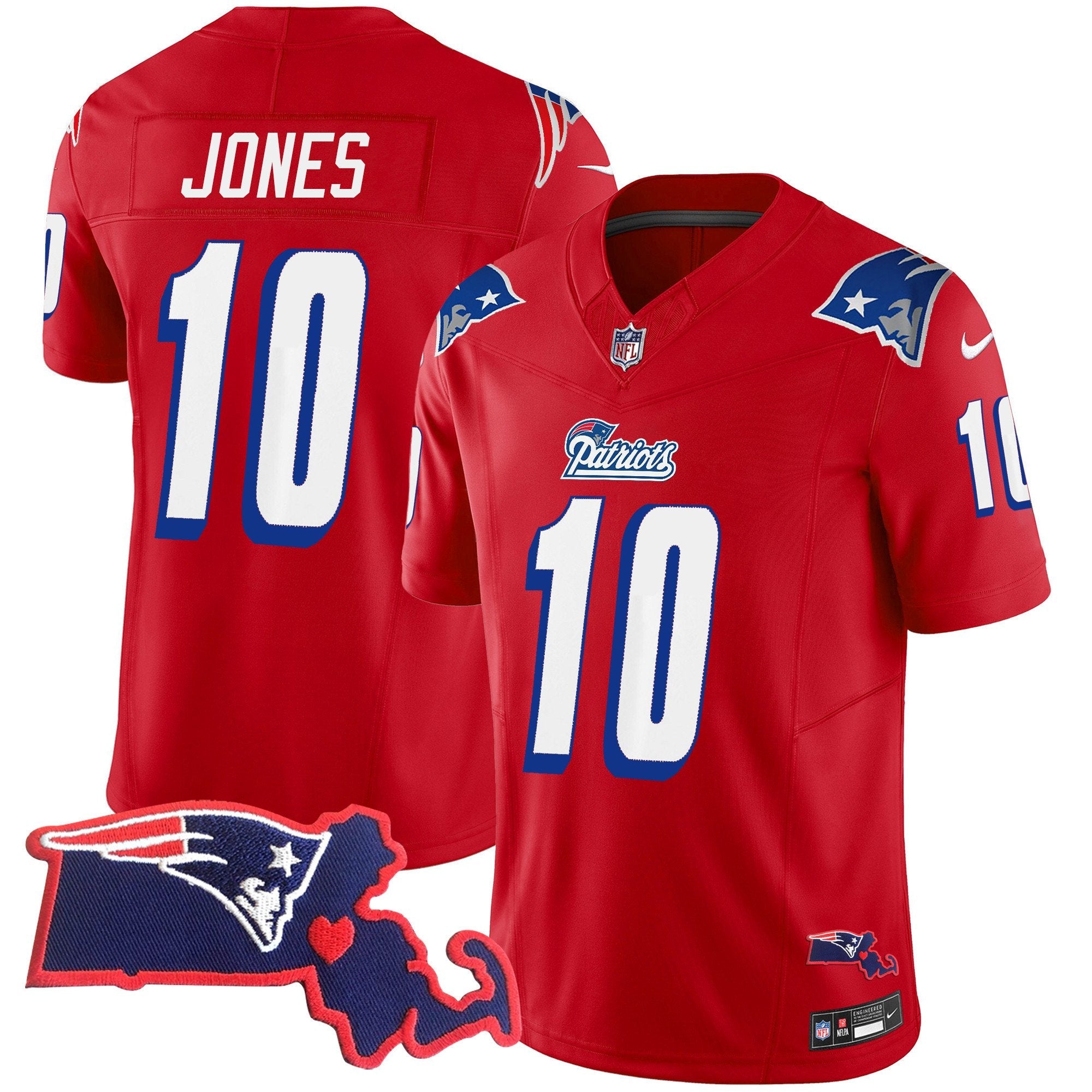 Patriots 1996 Throwback State Patch Vapor Jersey – All Stitched – Red – Mac Jones Jersey
