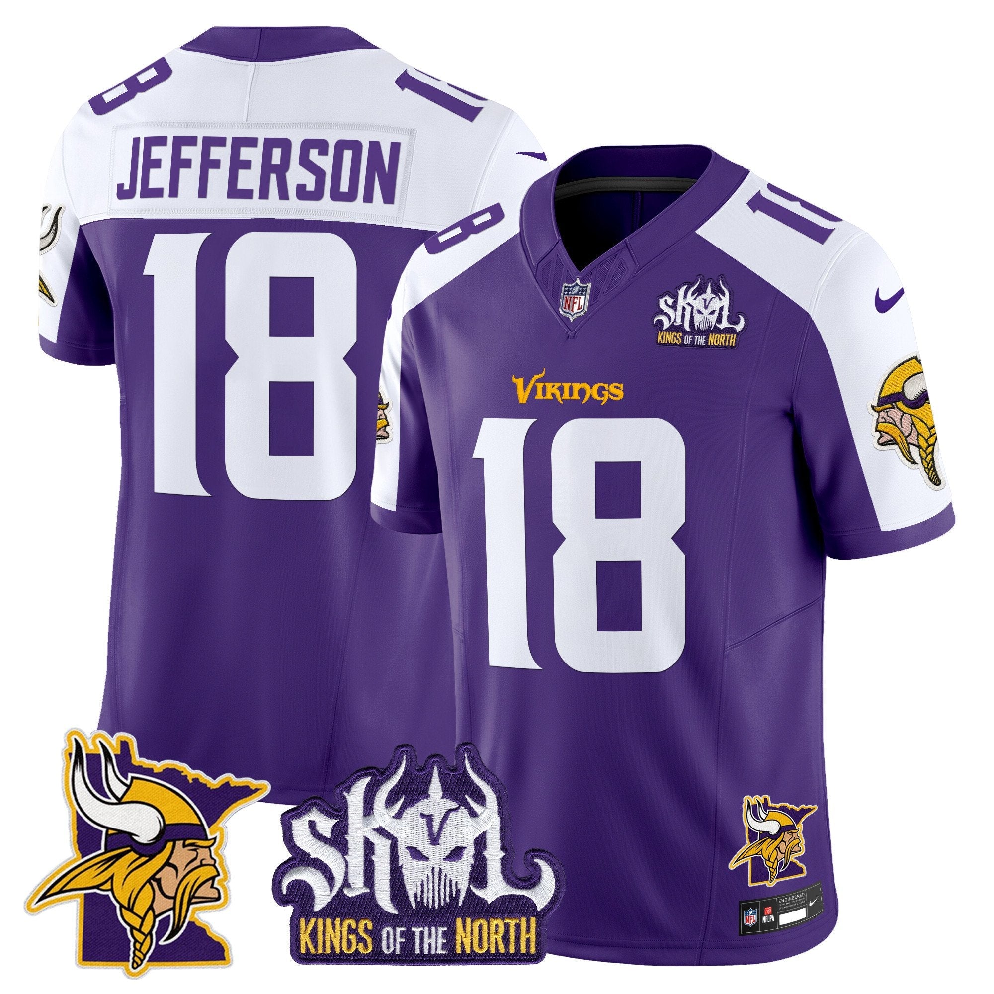 Minnesota Vikings Kings Of The North Patch Vapor Limited Jersey V3 – All Stitched – Purple Alternate – Justin Jefferson Jersey