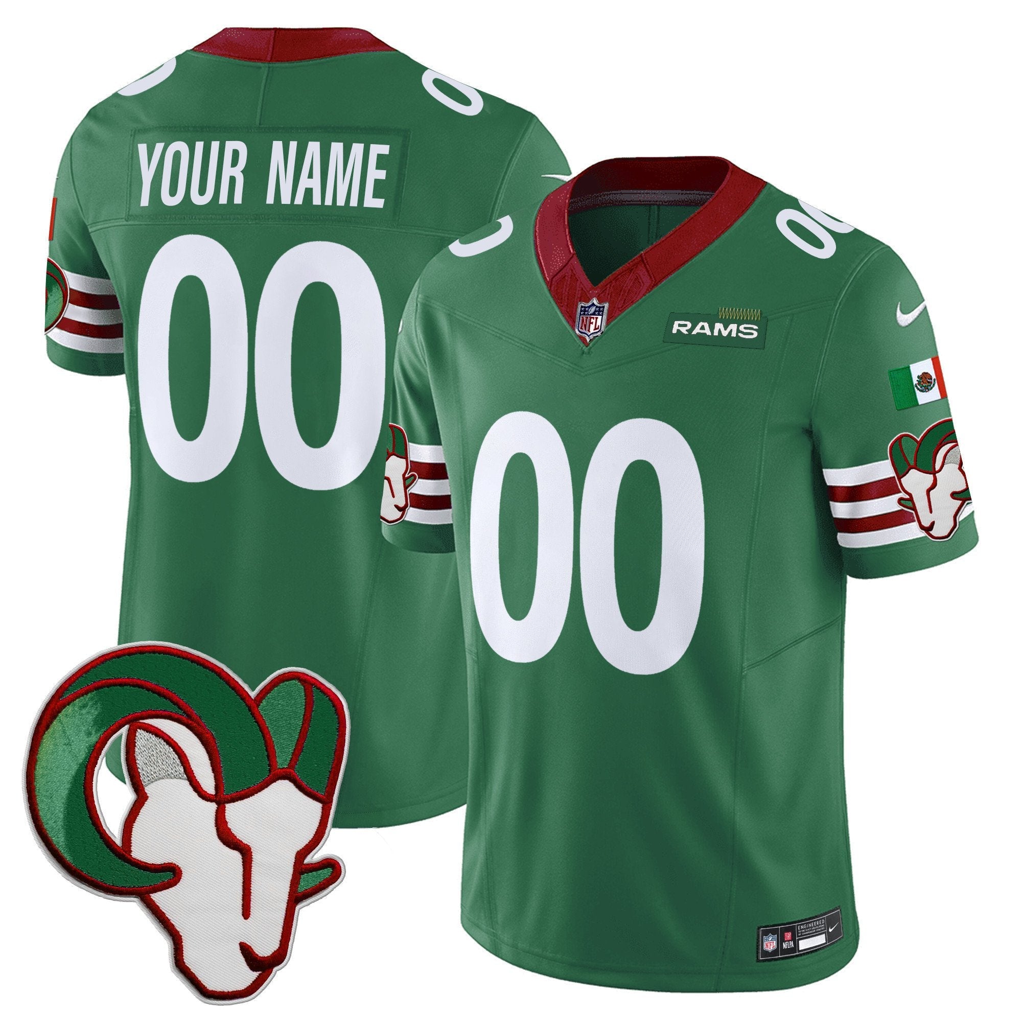 Rams Mexico Vapor Limited Custom Jersey – All Stitched – Green Jersey