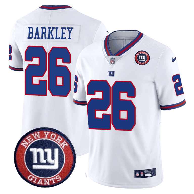 Giants Logo Patch Limited Jersey – All Stitched – White – Saquon Barkley Jersey