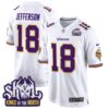 Minnesota Vikings King Of The North Patch Throwback Game Jersey – All Stitched – White – Justin Jefferson Jersey