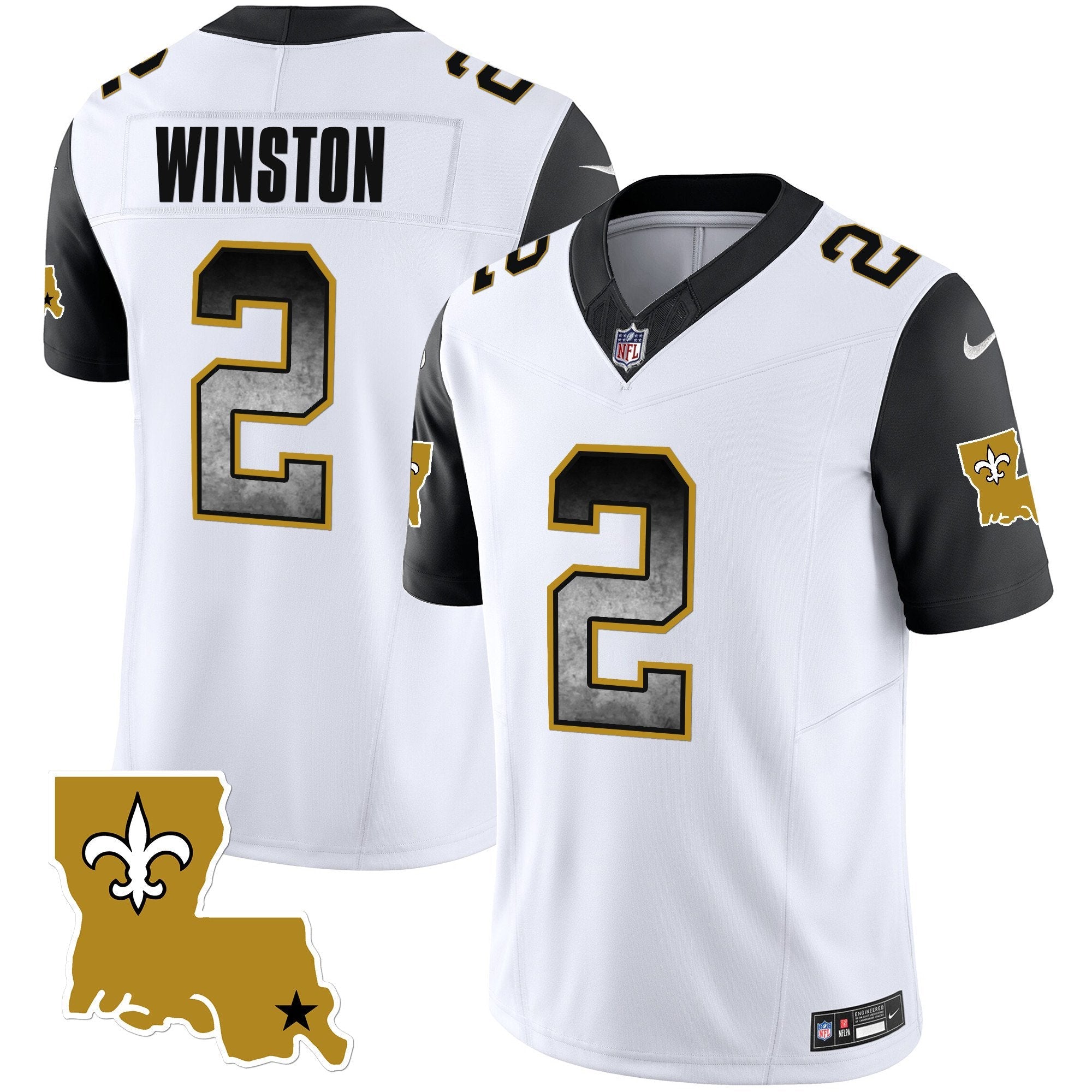 Saints 1987 Legacy Arch Smoke Jersey – All Stitched – Black Sleeves – Jameis Winston Jersey
