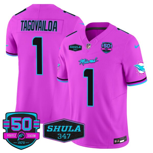 Dolphins “Miami Vice” Vapor Limited Jersey V4 – All Stitched – Pink – Tua Tagovailoa Jersey