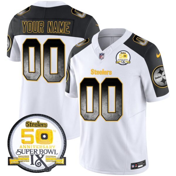 Steelers Arch Smoke 50th Anniversary Of Super Bowl IX Patch Vapor Limited Custom Jersey – All Stitched – Inverted Jersey