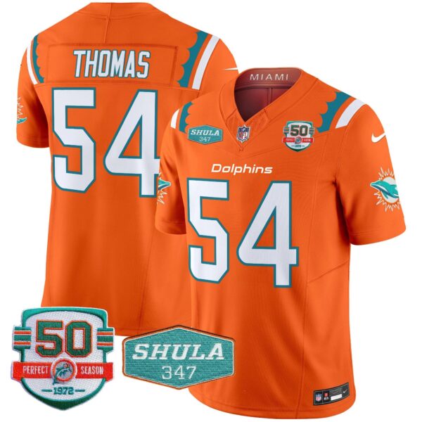 Dolphins 50th & Don Shula 347 Memorial Patch Vapor Limited Jersey – All Stitched – Orange – Zach Thomas Jersey
