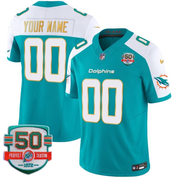 Dolphins Gold Trim Vapor Limited Custom Jersey – All Stitched – Aqua Alternate Jersey