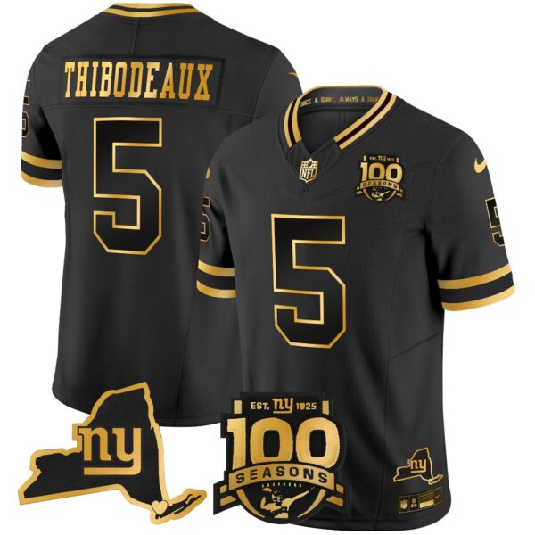 New York Giants 100th Season & State Patch Gold Vapor Limited Jersey – All Stitched – Black Gold – Kayvon Thibodeaux Jersey