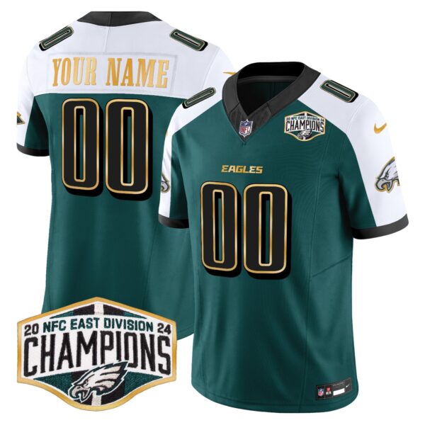 Eagles 2024 NFC East Division Champions Gold Trim Vapor Limited Custom Jersey – All Stitched – Green Alternate Jersey