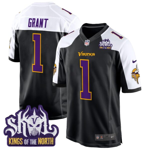 Minnesota Vikings King Of The North Patch Throwback Game Jersey – All Stitched – Black Alternate – Bud Grant Jersey