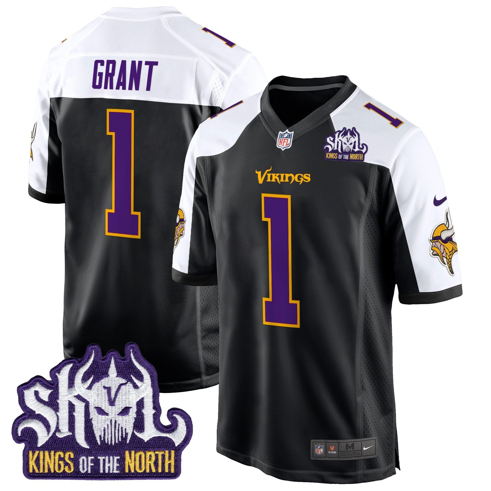 Minnesota Vikings King Of The North Patch Throwback Game Jersey – All Stitched – Black Alternate – Bud Grant Jersey