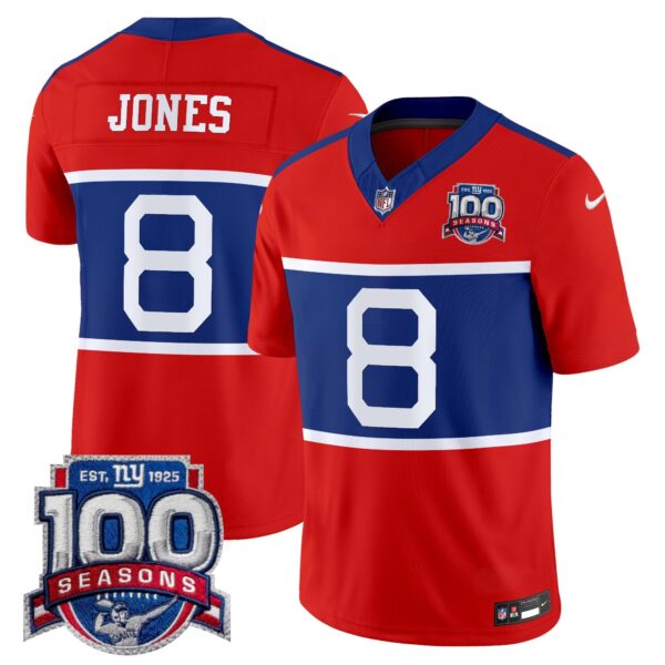 New York Giants ‘Century Red’ 100th Season Commemorative Vapor Jersey – All Stitched – Red – Daniel Jones Jersey