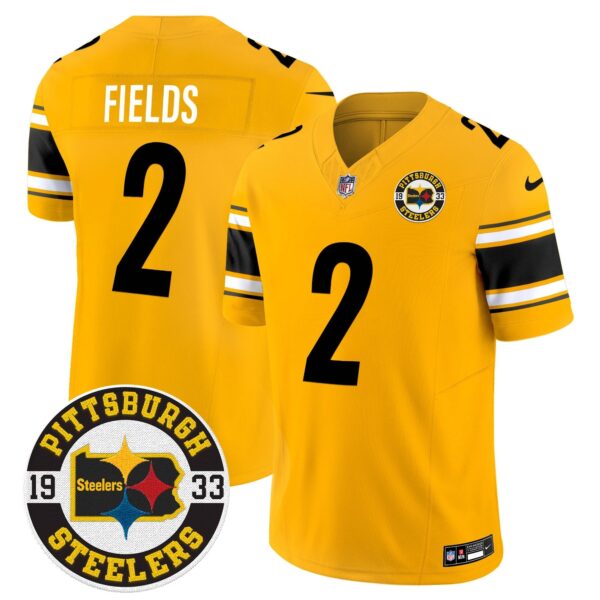 Steelers 2024 Vapor Limited Jersey – Est 1933 Patch – All Stitched – Gold – Justin Fields Jersey