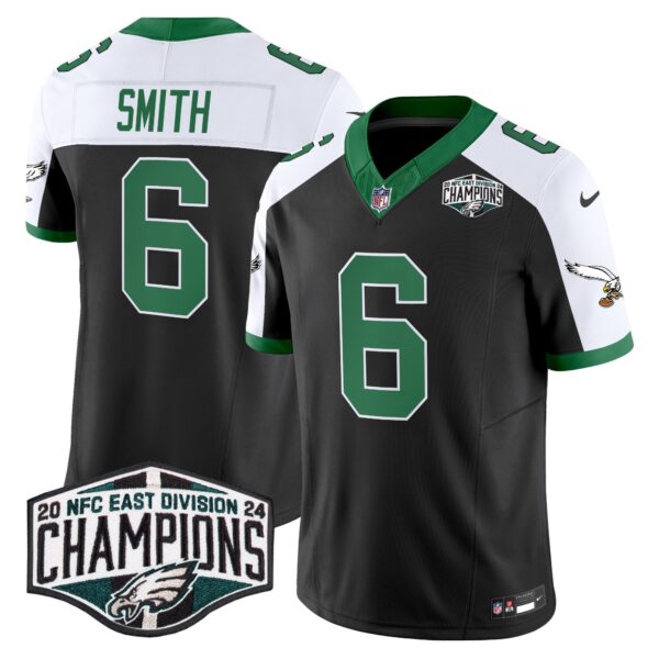 Philadelphia Eagles Kelly Green 2024 NFC East Division Champions Vapor Limited Jersey V2 – All Stitched – Black Alternate – DeVonta Smith Jersey