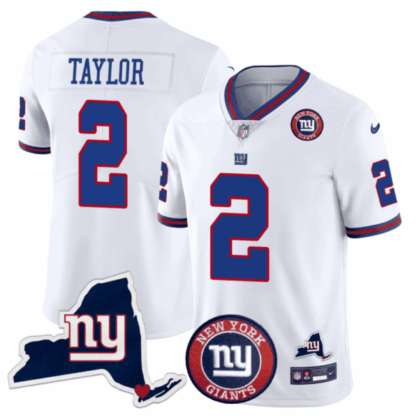 Giants New York State & Logo Patch Limited Jersey – All Stitched – White – Tyrod Taylor Jersey