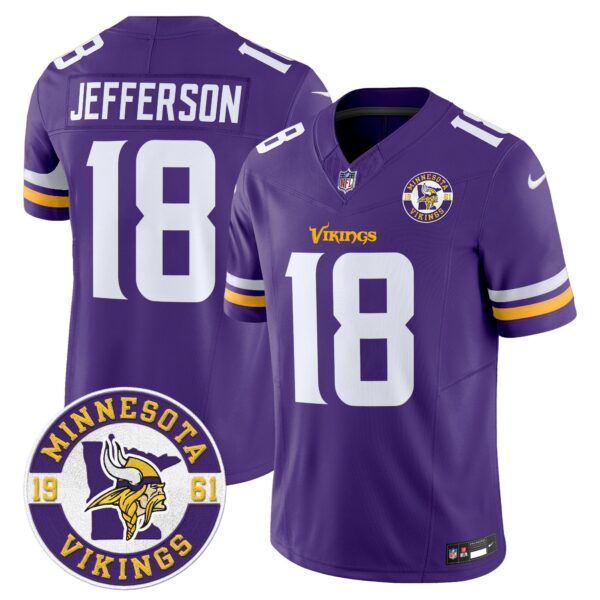 Minnesota Vikings 2024 Vapor Limited Jersey V2 – Est. 1961 Patch – All Stitched – Purple – Justin Jefferson Jersey