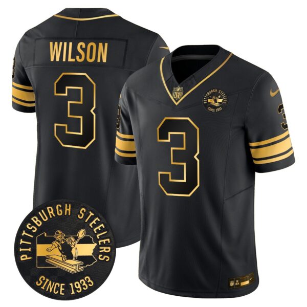 Pittsburgh Steelers Throwback 1933 Patch Gold Vapor Limited Jersey – All Stitched – Black Gold – Russell Wilson Jersey
