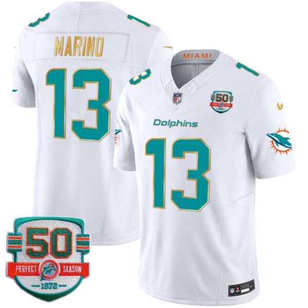 Dolphins Gold Trim Vapor Limited Jersey – All Stitched – White – Dan Marino Jersey