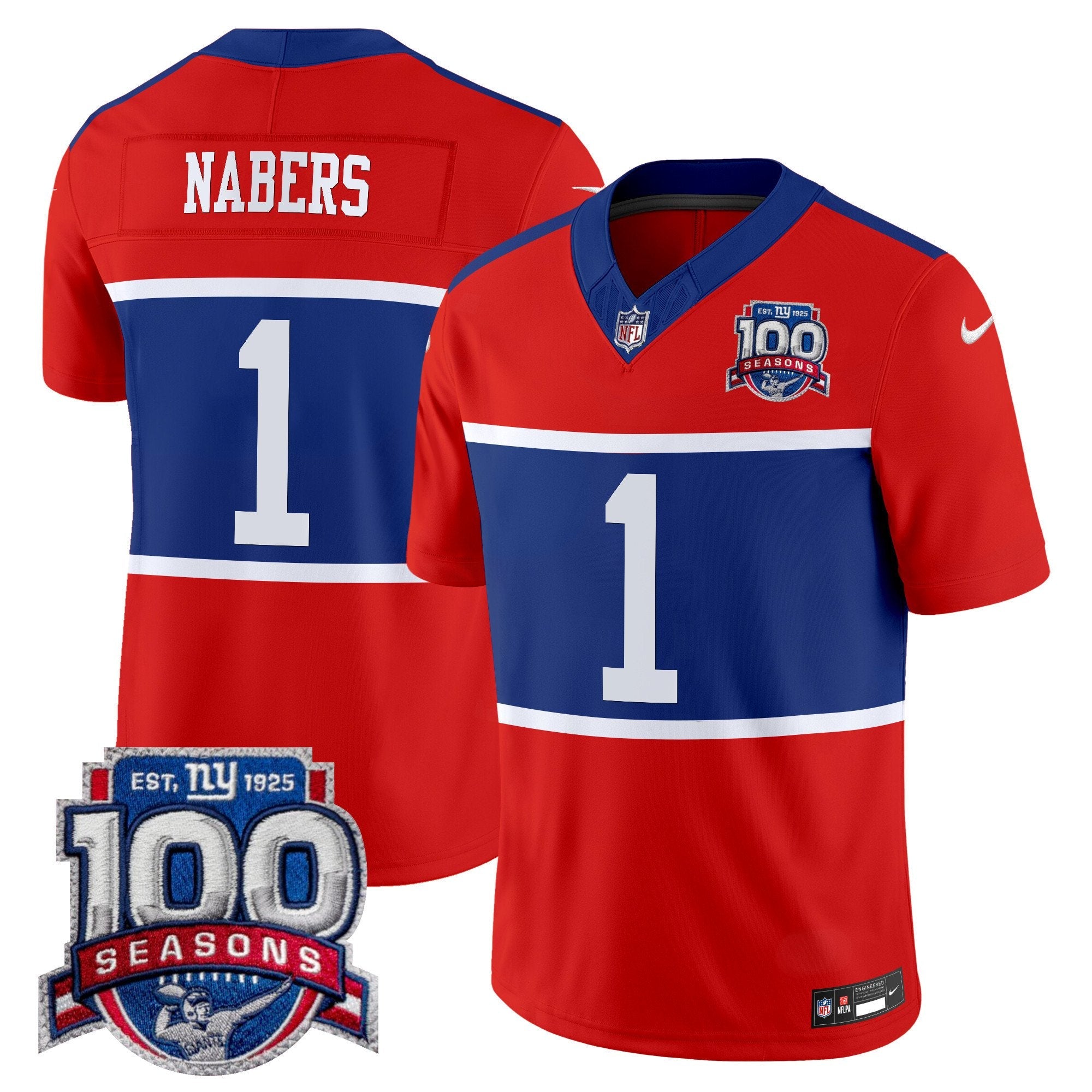 New York Giants ‘Century Red’ 100th Season Commemorative Vapor Jersey – All Stitched – Red – Malik Nabers Jersey