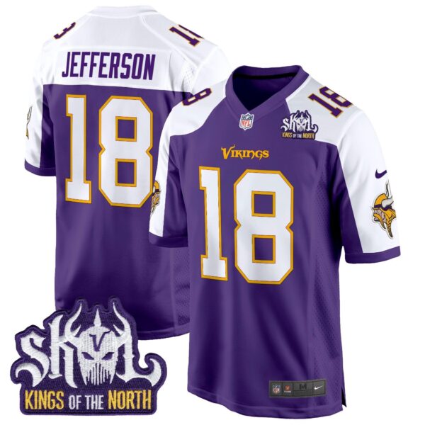 Minnesota Vikings King Of The North Patch Throwback Game Jersey – All Stitched – Purple Alternate – Justin Jefferson Jersey
