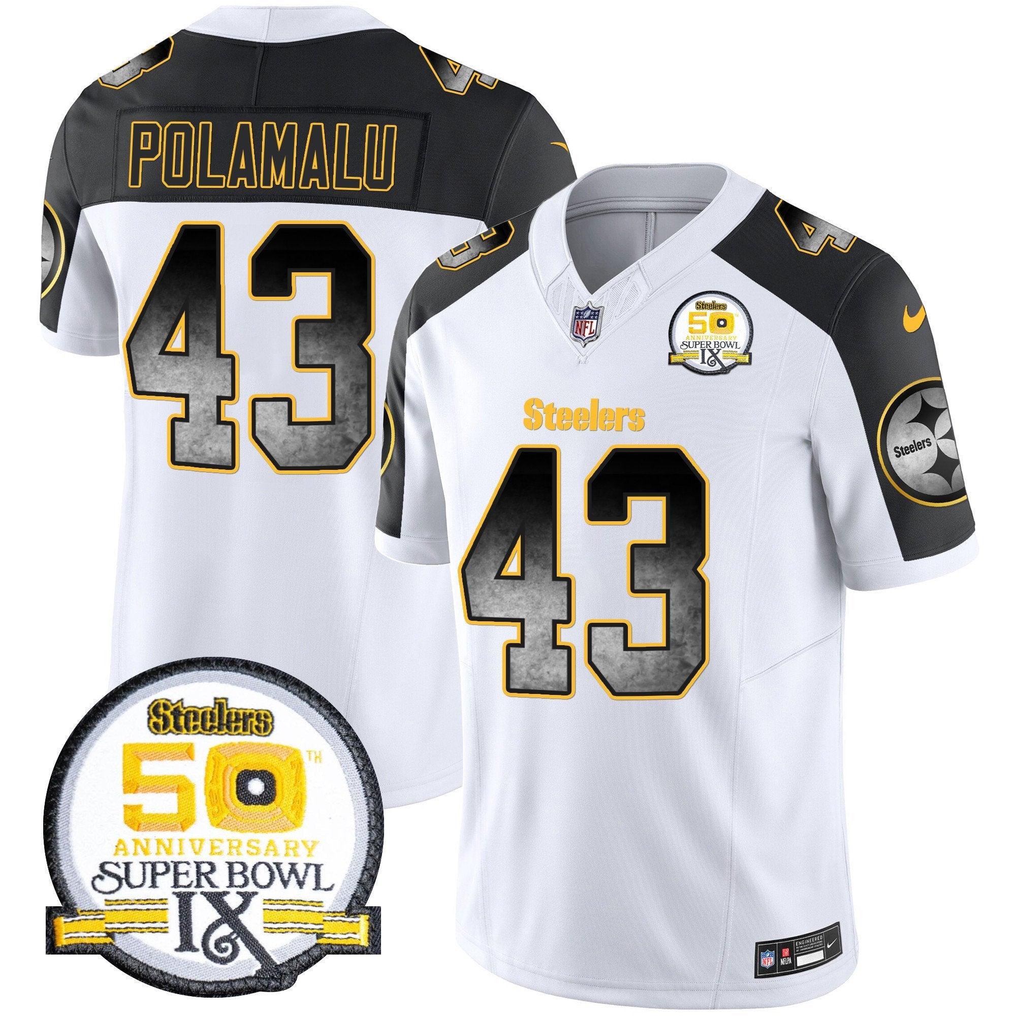 Steelers Arch Smoke 50th Anniversary Of Super Bowl IX Patch Vapor Limited Jersey – All Stitched – Inverted – Troy Polamalu Jersey