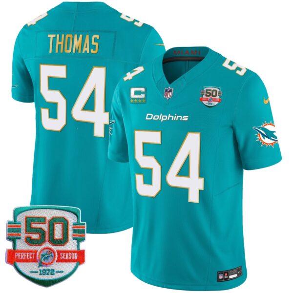 Dolphins Gold Trim Vapor Limited Jersey – All Stitched – Aqua – Zach Thomas Jersey