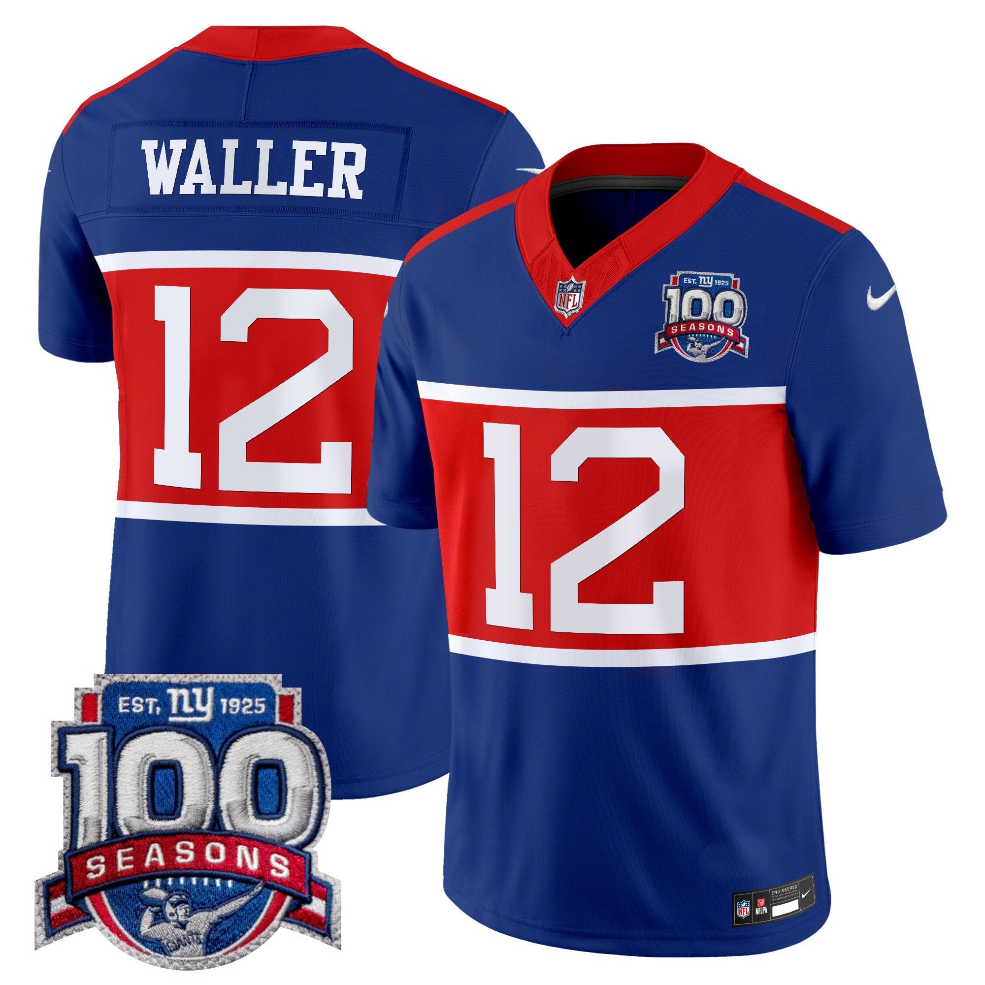New York Giants ‘Century Red’ 100th Season Commemorative Vapor Jersey – All Stitched – Royal – Darren Waller Jersey
