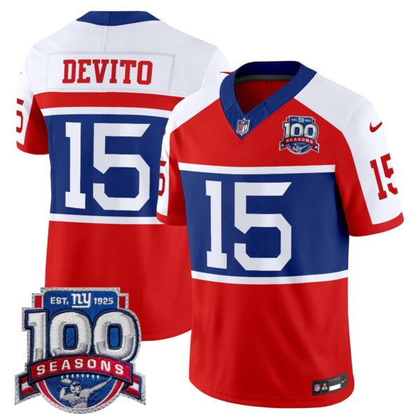 New York Giants ‘Century Red’ 100th Season Commemorative Vapor Jersey – All Stitched – Red Alternate – Tommy DeVito Jersey