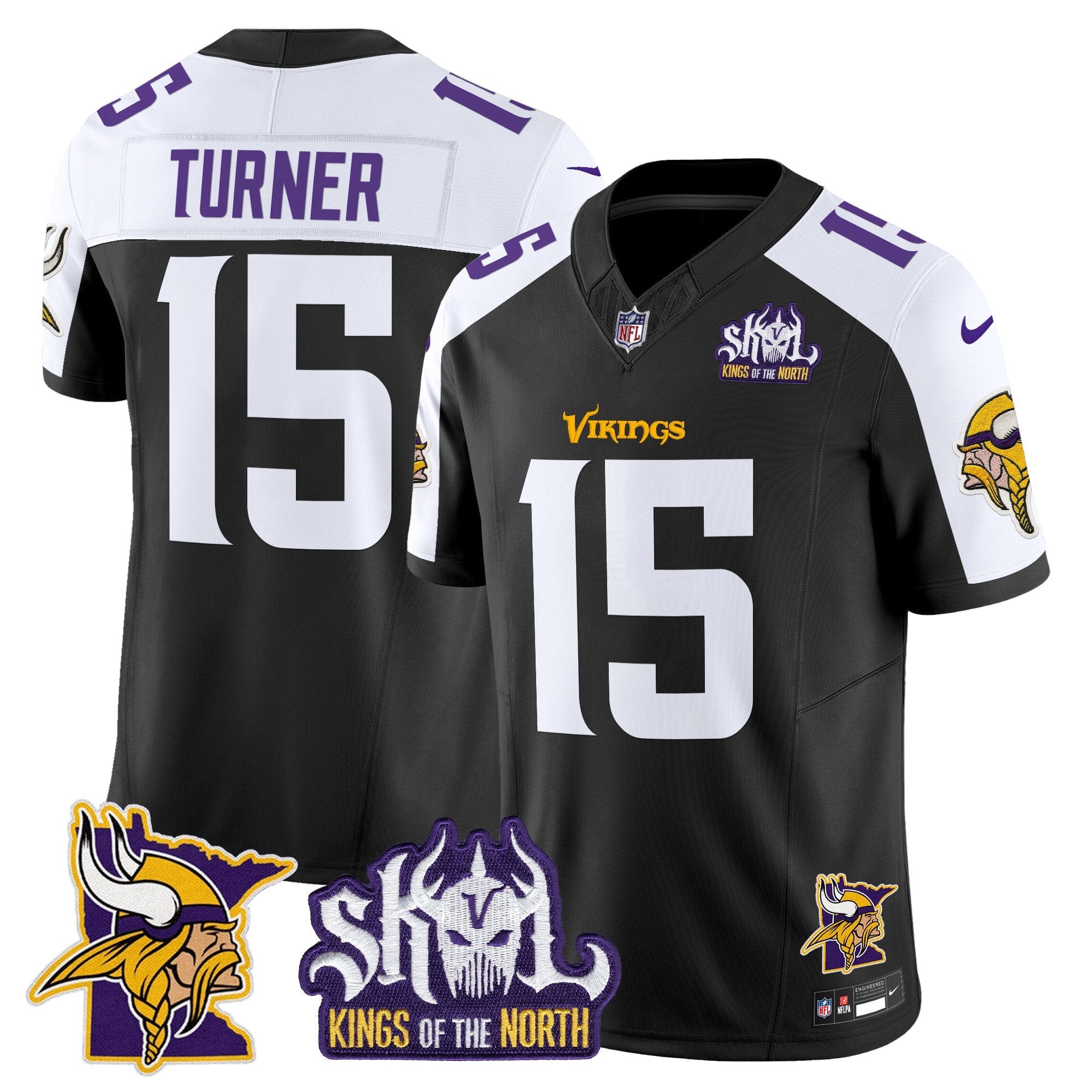 Minnesota Vikings Kings Of The North Patch Vapor Limited Jersey V3 – All Stitched – Black Alternate – Dallas Turner Jersey