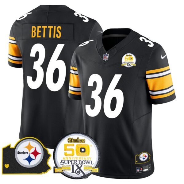 Steelers 50th Anniversary Of Super Bowl IX & Map Patch Vapor Limited Jersey – All Stitched – Black – Jerome Bettis Jersey