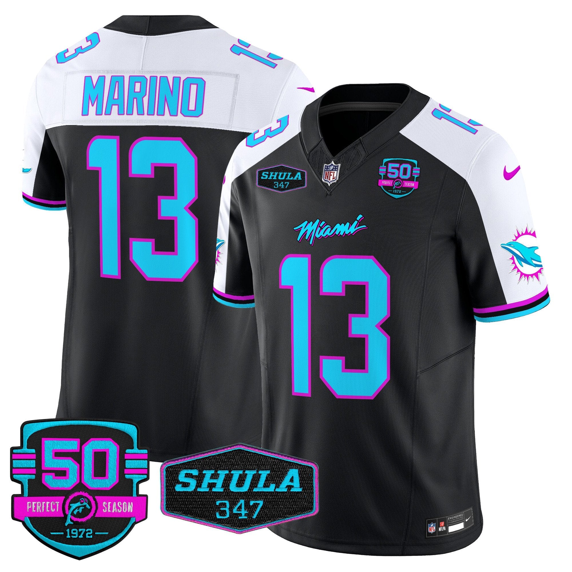 Dolphins “Miami Vice” Vapor Limited Jersey V4 – All Stitched – Black Alternate – Dan Marino Jersey