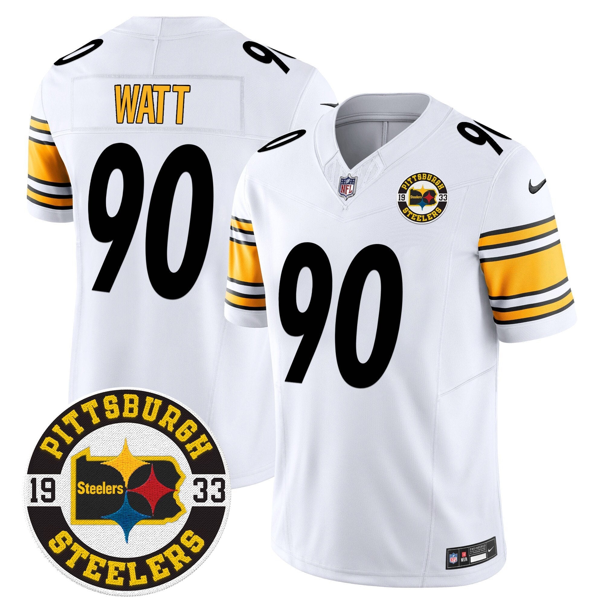 Steelers 2024 Vapor Limited Jersey – Est 1933 Patch – All Stitched – White – T. J. Watt Jersey