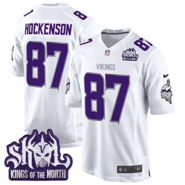 Minnesota Vikings King Of The North Patch Throwback Game Jersey – All Stitched – Winter Warrior – T.J. Hockenson Jersey
