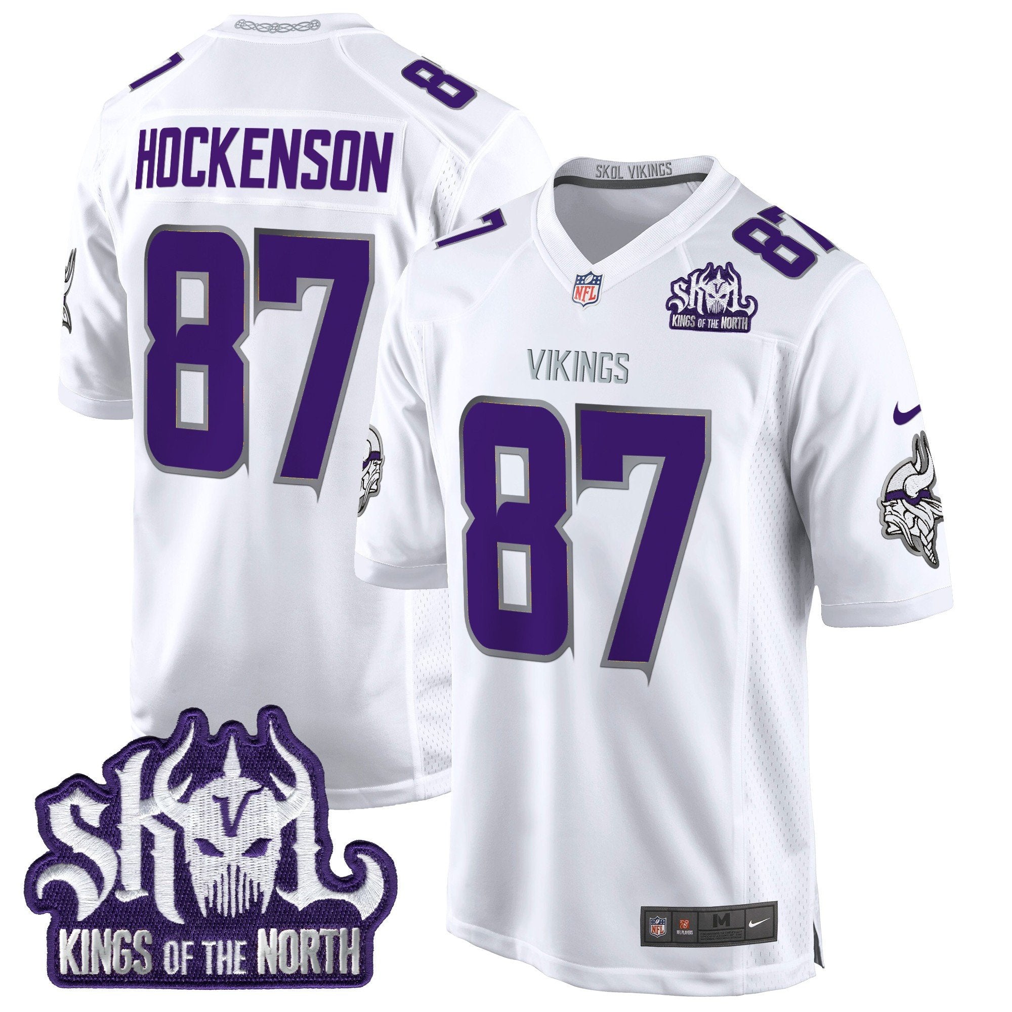 Minnesota Vikings King Of The North Patch Throwback Game Jersey – All Stitched – Winter Warrior – T.J. Hockenson Jersey