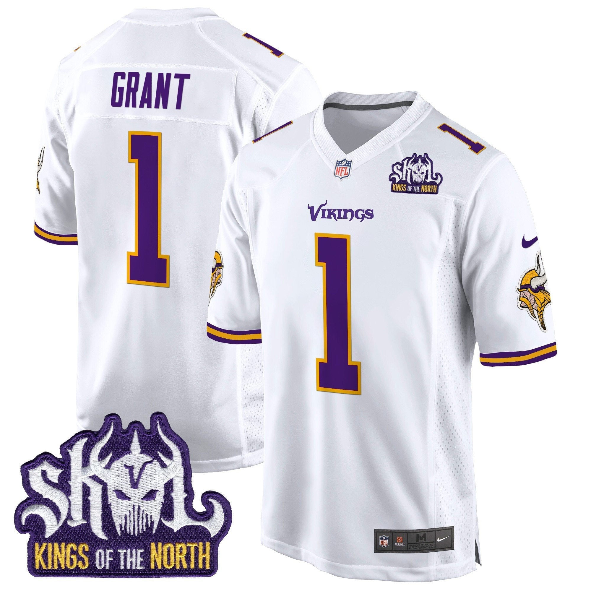 Minnesota Vikings King Of The North Patch Throwback Game Jersey – All Stitched – White – Bud Grant Jersey