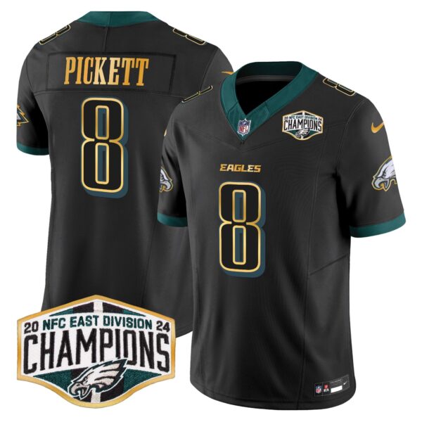 Eagles 2024 NFC East Division Champions Gold Trim Vapor Limited Jersey – All Stitched – Black – Kenny Pickett Jersey