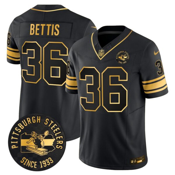 Pittsburgh Steelers Throwback 1933 Patch Gold Vapor Limited Jersey – All Stitched – Black Gold – Jerome Bettis Jersey