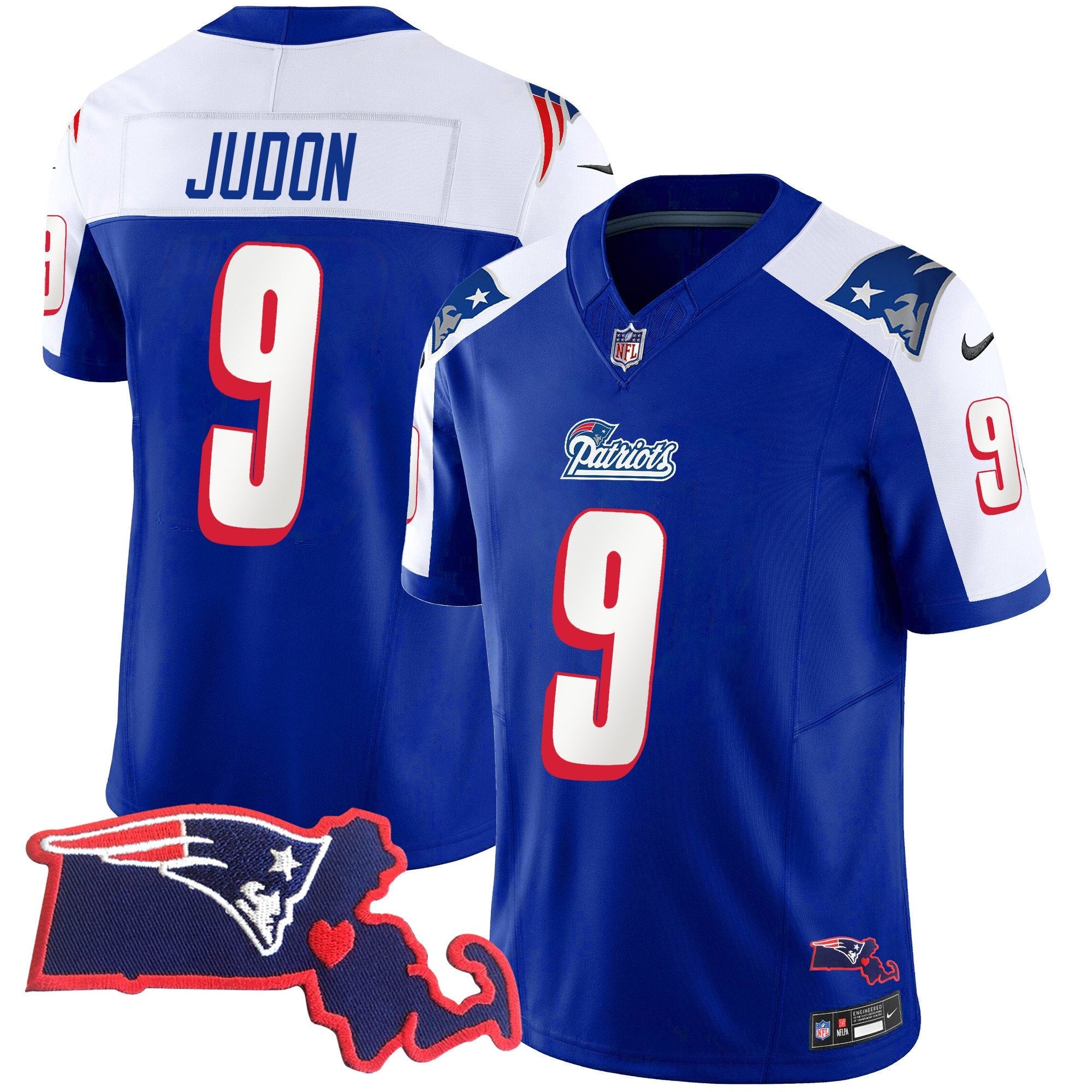 Patriots 1996 Throwback State Patch Vapor Jersey – All Stitched – Royal Alternate – Matthew Judon Jersey