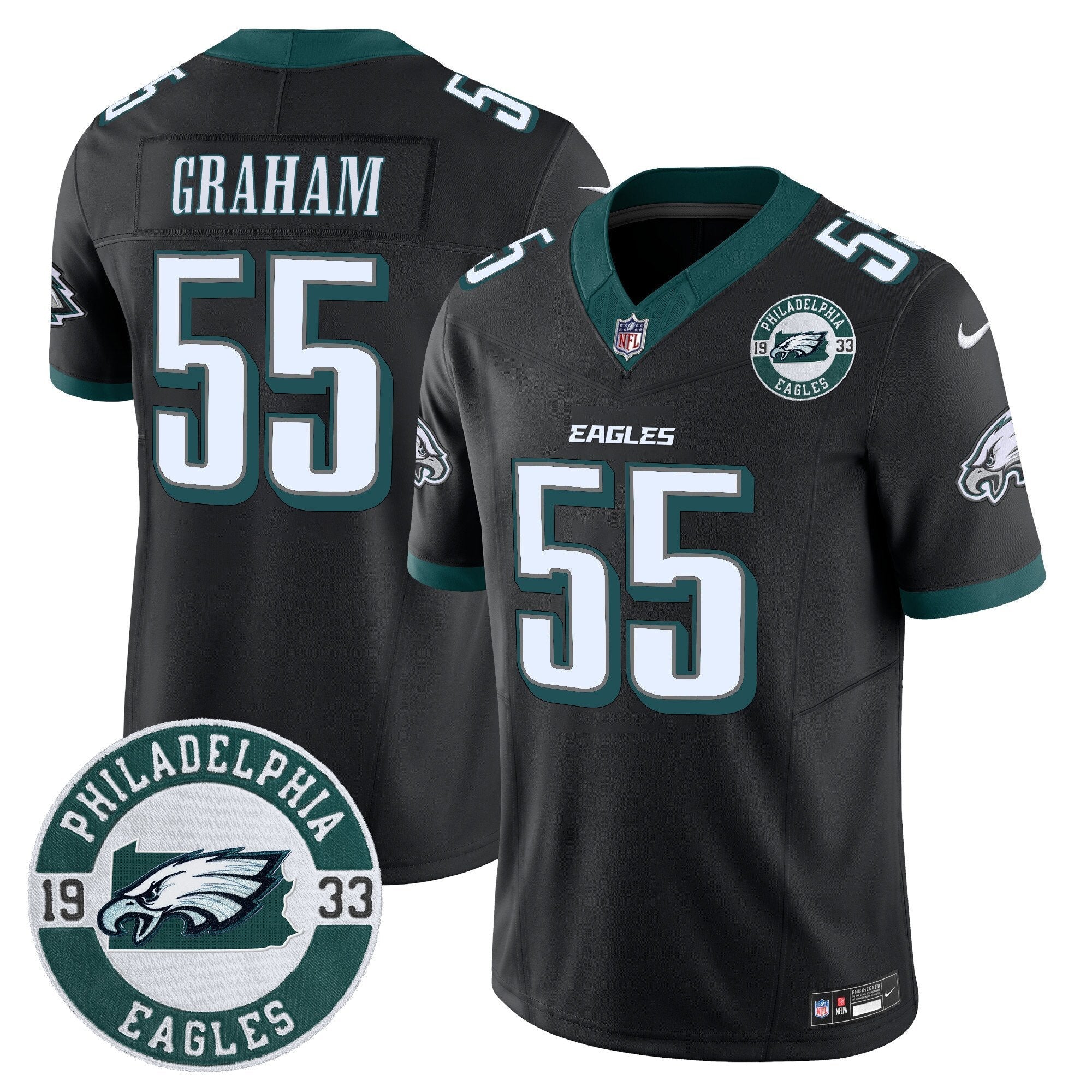 Eagles 2024 Vapor Limited Jersey – Est. 1933 Patch – All Stitched – Black – Brandon Graham Jersey