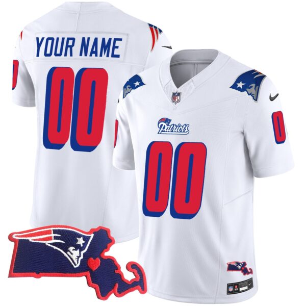 Patriots 1996 Throwback State Patch Vapor Custom Jersey – All Stitched – White Jersey