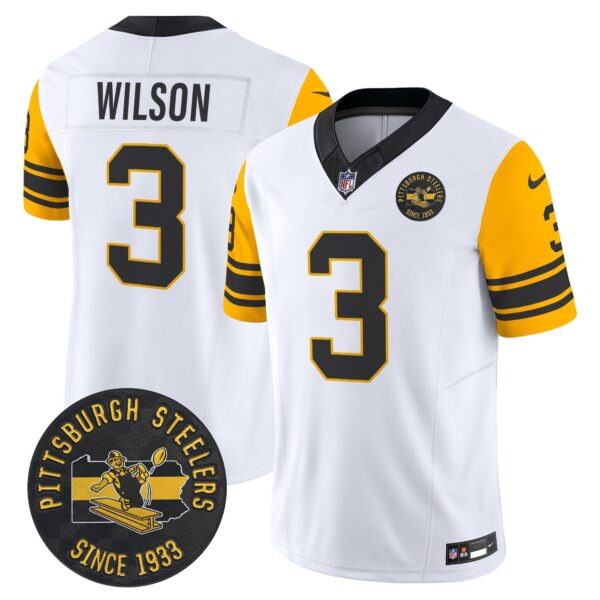 Pittsburgh Steelers Throwback 1962 Vapor Limited Jersey – Est. 1933 Patch – All Stitched – White – Russell Wilson Jersey