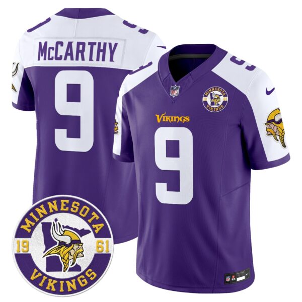 Minnesota Vikings 2024 Vapor Limited Jersey V2 – Est. 1961 Patch – All Stitched – Purple Alternate – J.J. McCarthy Jersey