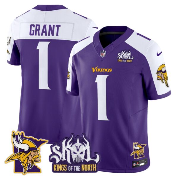 Minnesota Vikings Kings Of The North Patch Vapor Limited Jersey V3 – All Stitched – Purple Alternate – Bud Grant Jersey