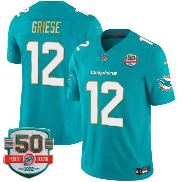 Dolphins Gold Trim Vapor Limited Jersey – All Stitched – Aqua – Bob Griese Jersey