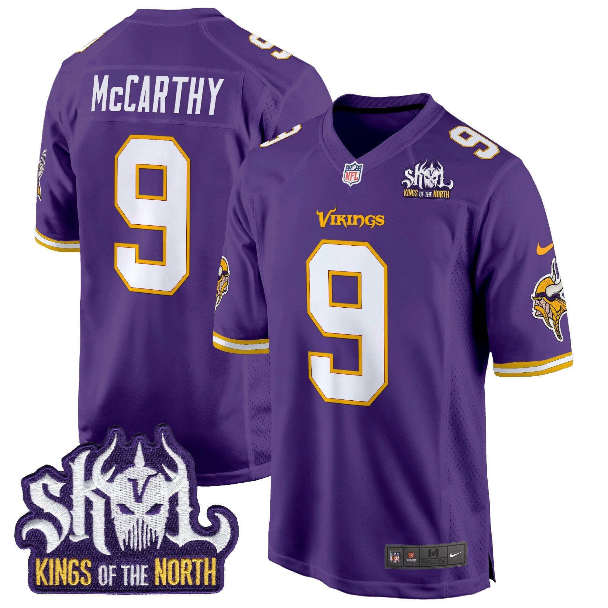 Minnesota Vikings King Of The North Patch Throwback Game Jersey – All Stitched – Purple – J.J. McCarthy Jersey